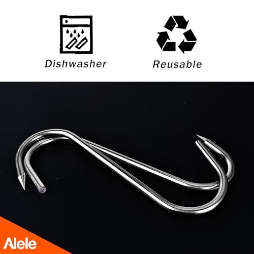 Alele Stainless Steel Heavy Duty Butcher Hooks - 8Inch Meat Processing Tool for Hanging, Smoking, Drying (4 Pack) - Image 3