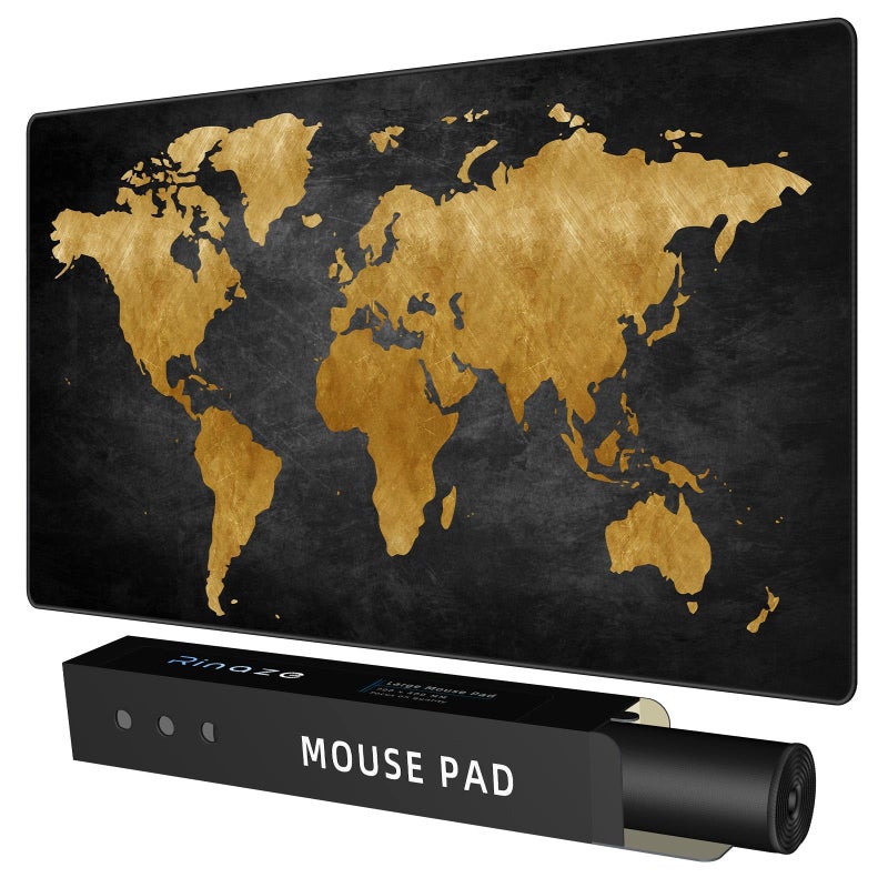 Rinaze Mouse Pad Desk Mat, Multifunctional Large Gaming Mousepad, Office Desk Pad with Washable Durable Design, Keyboard Pad in Black World Map - Image 1