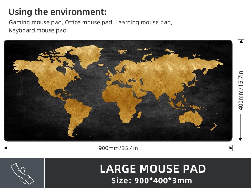 Rinaze Mouse Pad Desk Mat, Multifunctional Large Gaming Mousepad, Office Desk Pad with Washable Durable Design, Keyboard Pad in Black World Map - Image 3