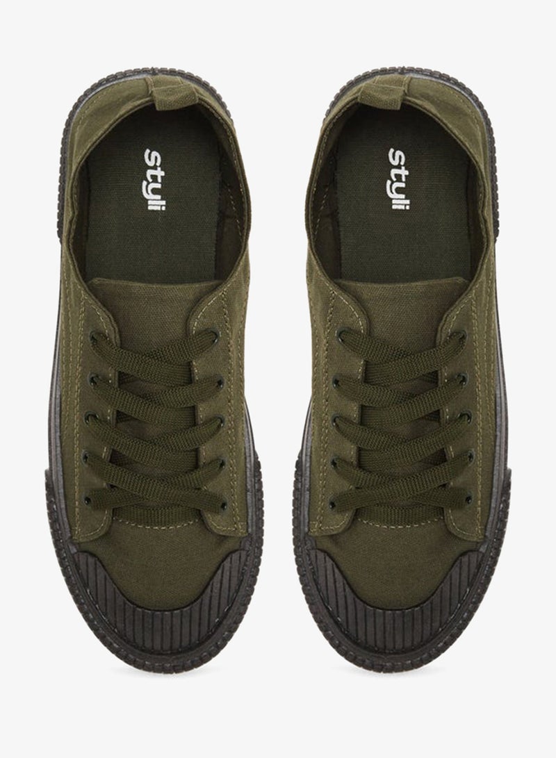 Styli Men Olive Green Canvas Sneakers - Image 5
