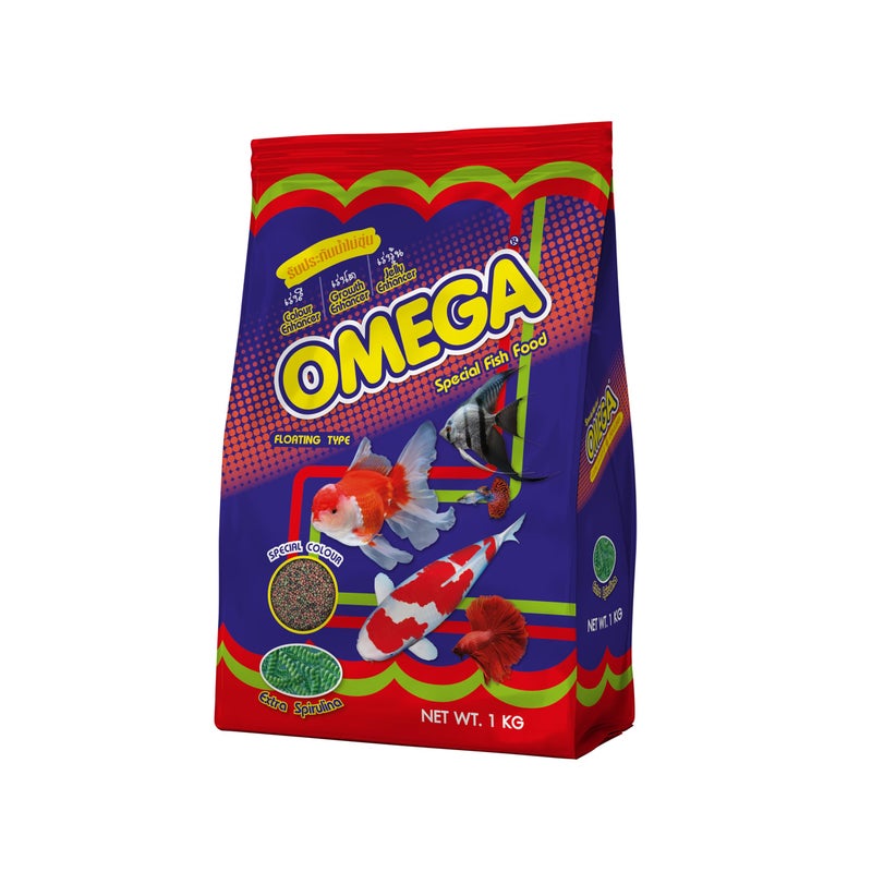 Omega Special Fish Food with Spirulina for Colour, Growth & Jelly Enhancer Floating Type Micro 1mm Pellet 1 Kg,All Life Stages - Image 1