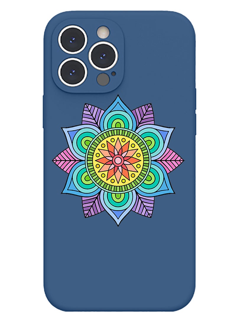 Protective Slim Fit Case Liquid Silicone Cover with Full Body Protection Anti-Scratch Shockproof Case For iPhone 14 Pro Max Blue  - mandala 2 copy