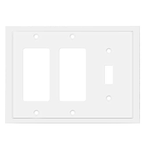Henne Bery Modern Edge Decorative Wall Plate Switch Plate Outlet Cover, Durable Solid Zinc Alloy (Single Toggle/Double Decorator, White) - Image 1