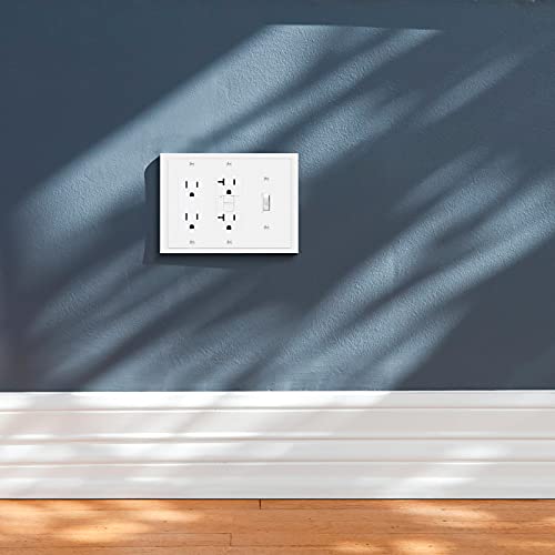 Henne Bery Modern Edge Decorative Wall Plate Switch Plate Outlet Cover, Durable Solid Zinc Alloy (Single Toggle/Double Decorator, White) - Image 4