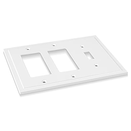 Henne Bery Modern Edge Decorative Wall Plate Switch Plate Outlet Cover, Durable Solid Zinc Alloy (Single Toggle/Double Decorator, White) - Image 2