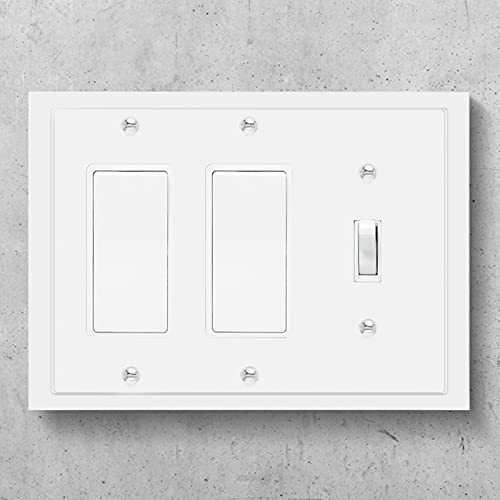 Henne Bery Modern Edge Decorative Wall Plate Switch Plate Outlet Cover, Durable Solid Zinc Alloy (Single Toggle/Double Decorator, White) - Image 3