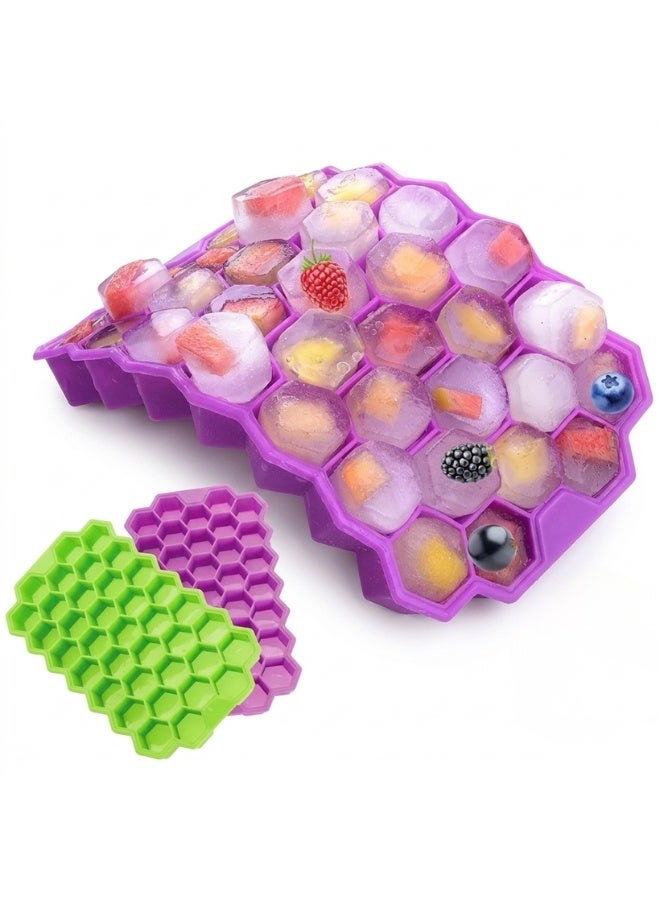 Reusable Silicone Ice Cube Trays, 2 Pack with Lids, 37 Grid Ice Molds - Image 1