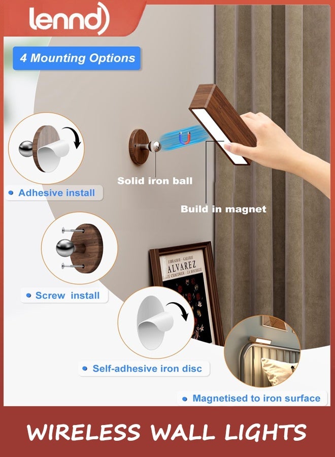 LENND Wall Sconces Rechargeable,Wireless Wall Lights Indoor,Wall Mounted Lamp with Touch Control Dim 360°Rotation, Cordless Stick On Wall Light for Bedroom Reading Bedside Living Room(1 Pack) - Image 2