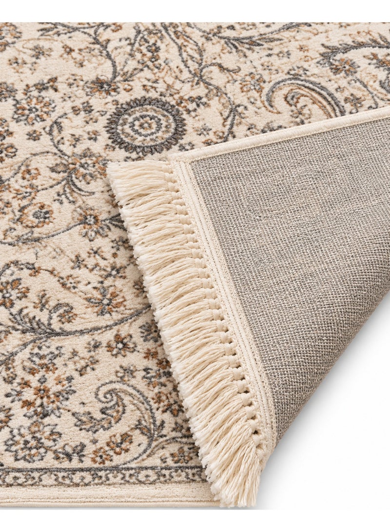 Traditional Prayer Mat 78 x 120 cm, Soft Velvet Polyester Salah Rug with Woven Backing, Tassel Fringe, Foldable Prayer Carpet for Home, Mosque & Travel – Cream Grey - Image 2