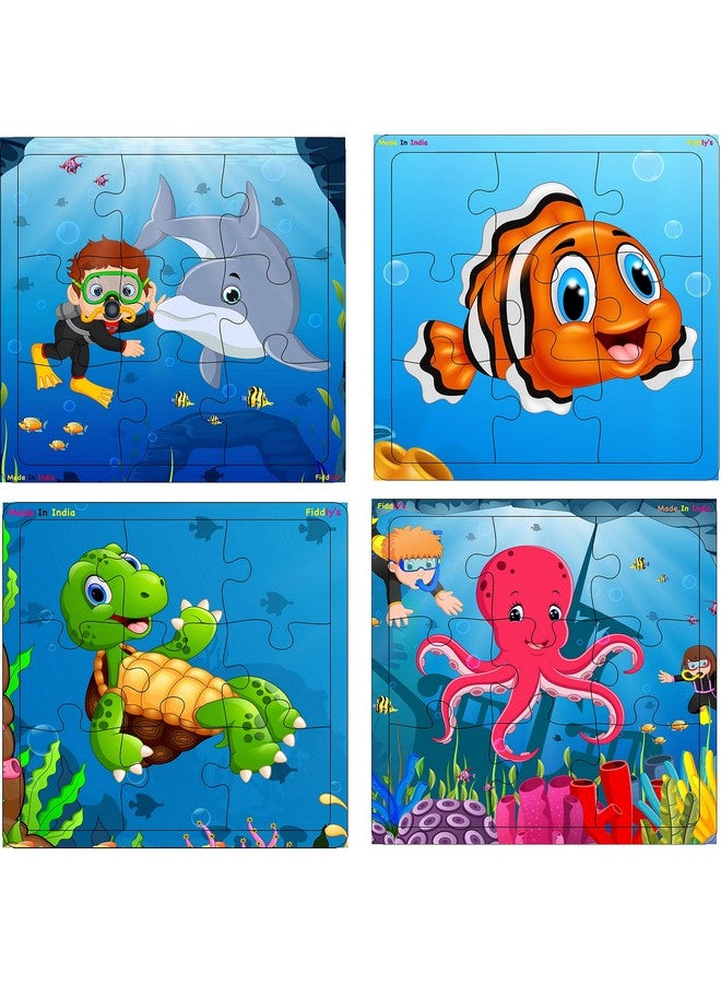 Fiddlys Fiddly's Wood Jigsaw Puzzles for Kids & Children - 9 Pieces (Sea Pack of 4) Age 3+ - Image 1