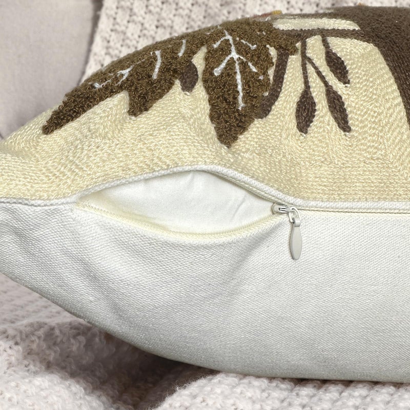 Alysheer Embroidered Fall Decorative Throw Pillow Cover 18""x 18""  Boho Farmhouse Cottage Tufted Embroidery Pattern Cotton Canvas Orange Cushion Case for Sofa Couch Bed Living Room Decor(Maple Leaves) - Image 5