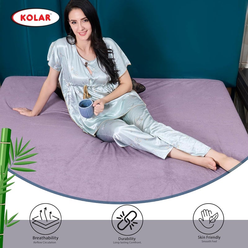 Kolar Premium Bamboo Mattress Protector 100 Water Proof Protector King Size 78x72 Inches Breathable and Hypoallergenic Ultra Soft Fitted Bed Protector Cover Lavender - Image 2