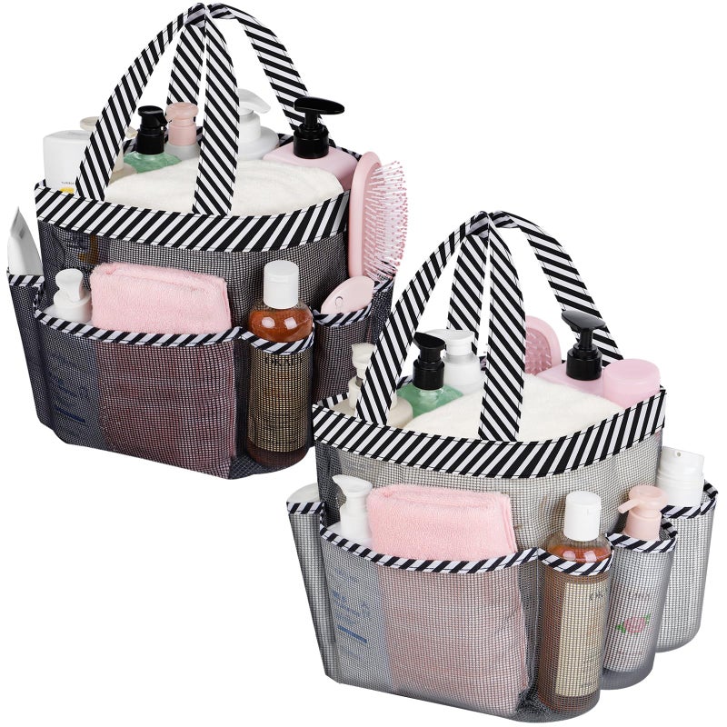 أتومو Attmu 2 Pack Mesh Meesh Shower Caddy محمولة للكلية الأساسية غرفة النوم مع 8 جيوب معلقة دش سلة سلة مسكن سريعة للحمام - Image 1
