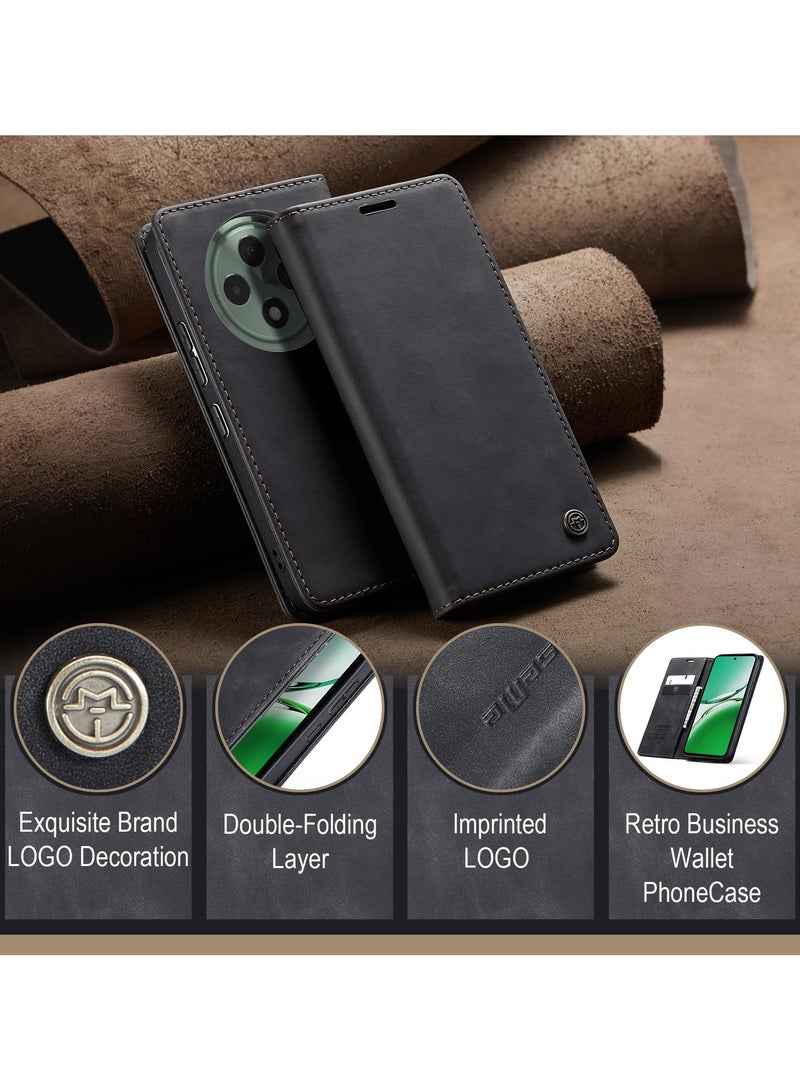 CaseMe Phone Case Luxury PU Leather Design 013 Flip Cover Card Slot Holder Cover For Oppo Reno 12F (Black) - Image 2