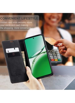 CaseMe Phone Case Luxury PU Leather Design 013 Flip Cover Card Slot Holder Cover For Oppo Reno 12F (Black)  - Image 3