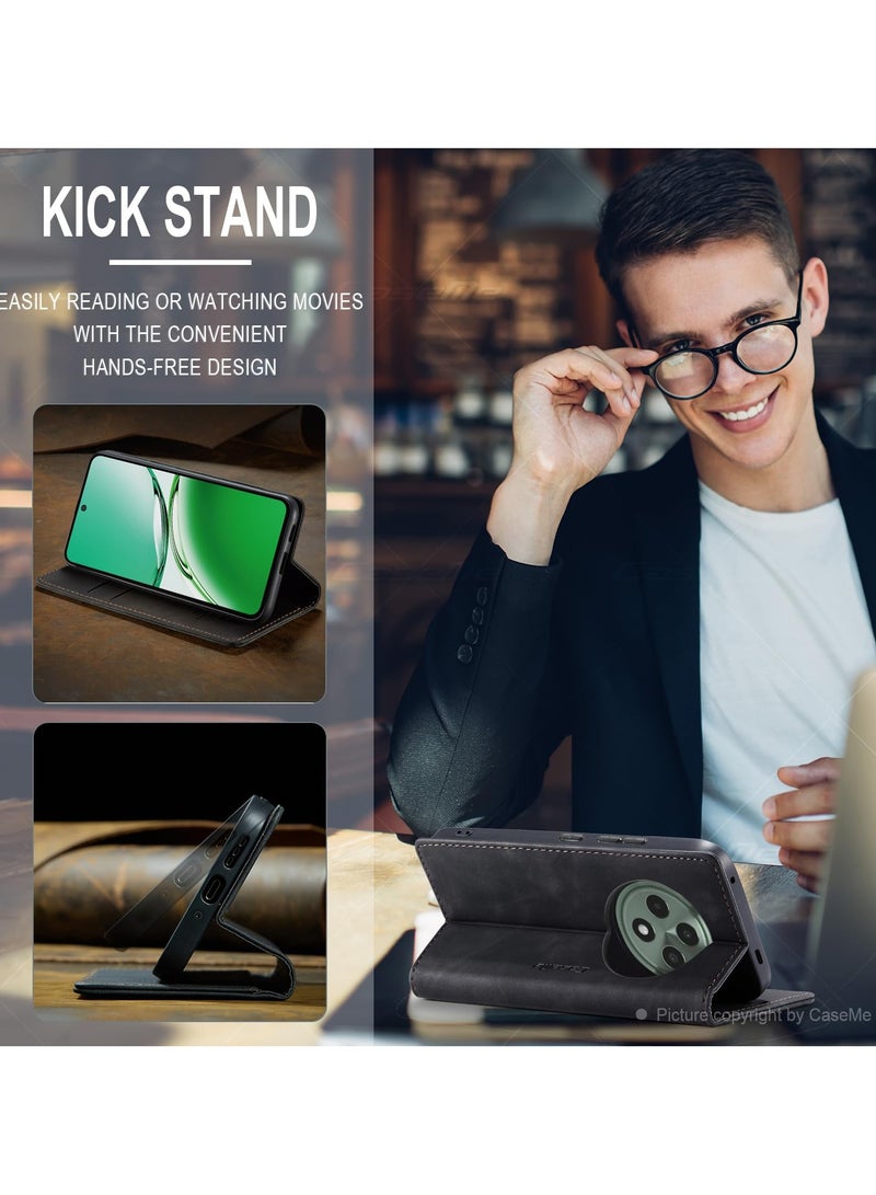 CaseMe Phone Case Luxury PU Leather Design 013 Flip Cover Card Slot Holder Cover For Oppo Reno 12F (Black) - Image 4