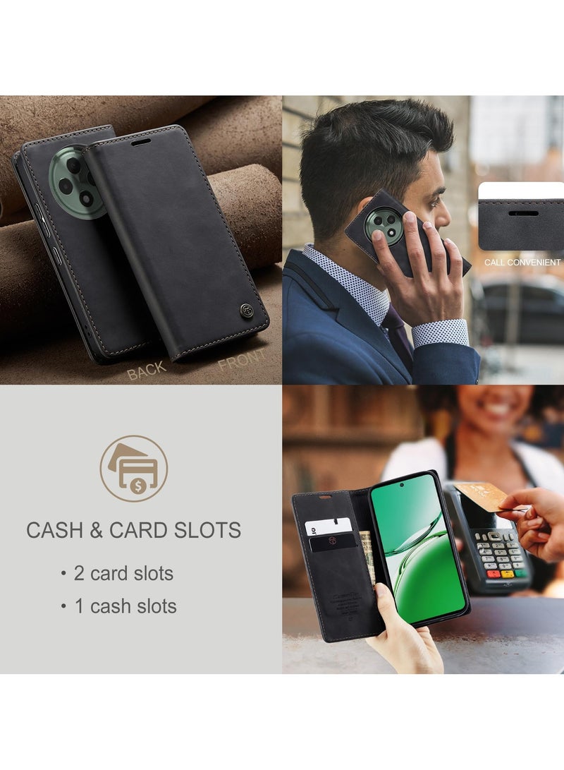 CaseMe Phone Case Luxury PU Leather Design 013 Flip Cover Card Slot Holder Cover For Oppo Reno 12F (Black) - Image 5