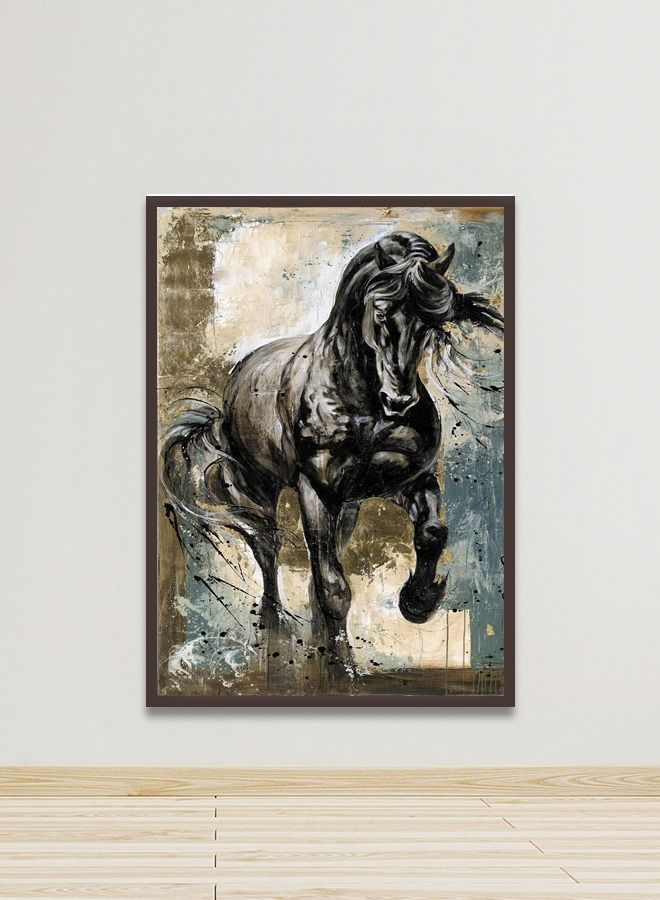 Marktna Canvas Wall Art For Wall Decoration Horse Design With A Hollow Brown Frame Size 120x80cm One Piece - Image 1