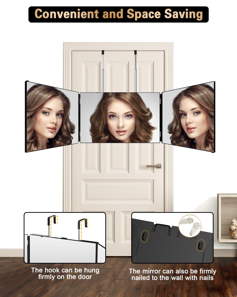 JUSRON 360 Viewing Angle Self Hair Cutting Mirror, Clear Anti-Fog HD Glass (Black Without LED Without Accessories) - Image 5