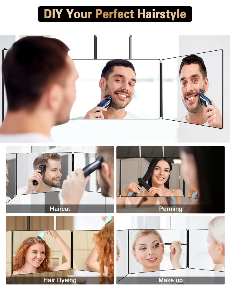 JUSRON 360 Viewing Angle Self Hair Cutting Mirror, Clear Anti-Fog HD Glass (Black Without LED Without Accessories) - Image 4
