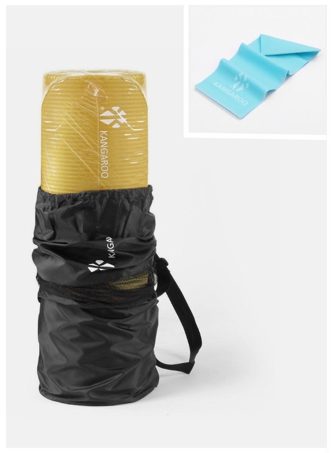 كانجرو مجموعة فرشة التمارين سمك 15 ملي اصفر مع شريط مقاومة سماوي