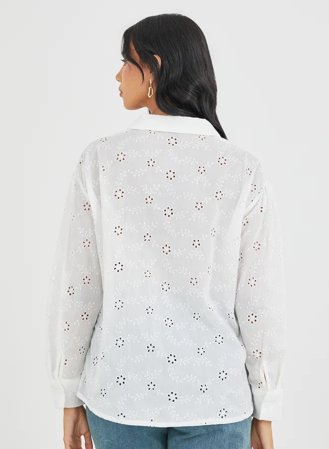 Styli Styli Embroidered Long Sleeve Oversized Shirt