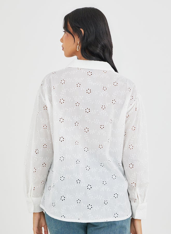 Styli Styli Embroidered Long Sleeve Oversized Shirt  - Image 4