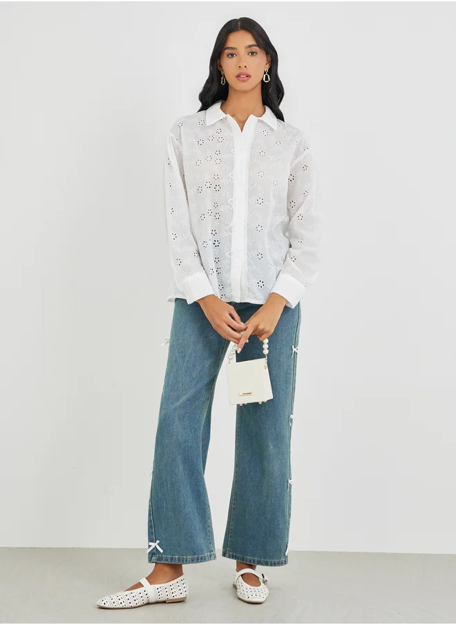 ستايلي Styli Embroidered Long Sleeve Oversized Shirt