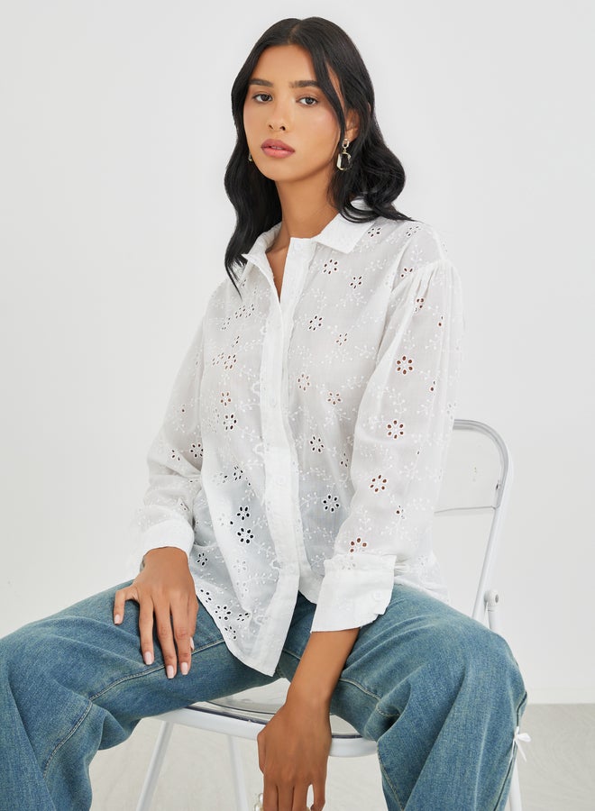 Styli Styli Embroidered Long Sleeve Oversized Shirt  - Image 1
