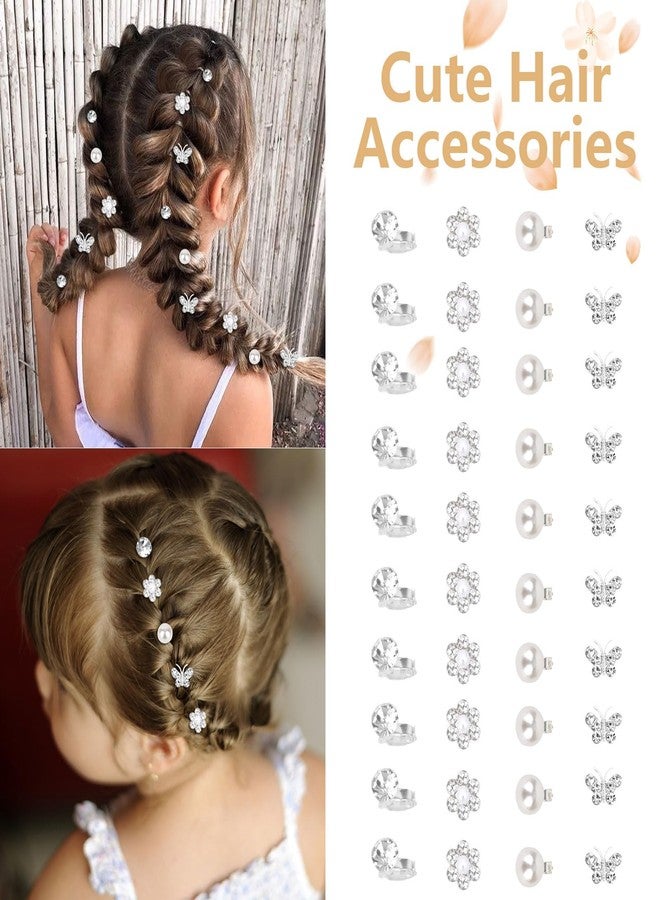 YISSION 40 Pcs Mini Flower Hair Clips Cute Rhinestone Hair Pins Small Pearl Hair Clips Decorative Butterfly Hair Clips White Hair Clips Wedding Bridal Hair Accessories for Girls Women - Image 3
