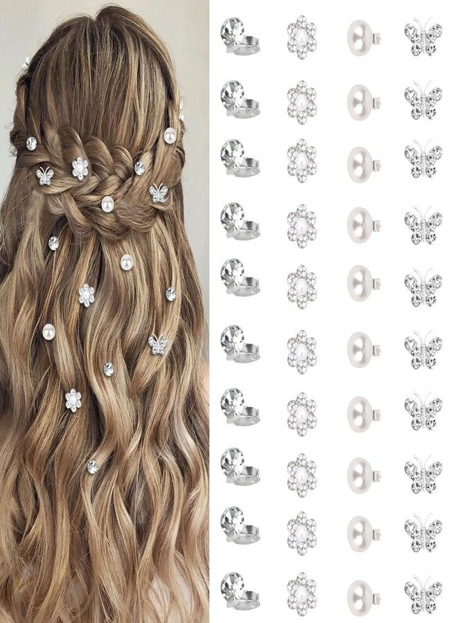 YISSION 40 Pcs Mini Flower Hair Clips Cute Rhinestone Hair Pins Small Pearl Hair Clips Decorative Butterfly Hair Clips White Hair Clips Wedding Bridal Hair Accessories for Girls Women - Image 1