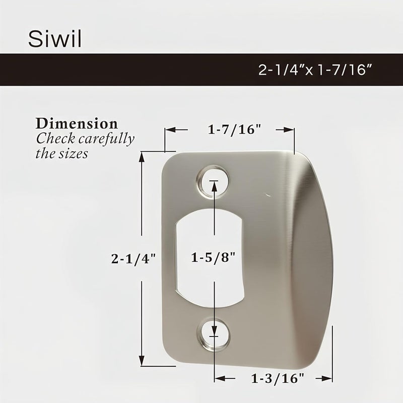 Siwil Door Strike Plate Univeral, 2-1/4 inch x 1-7/16 inch, Round Corner - 2 Pack (Satin Nickel) - Image 3