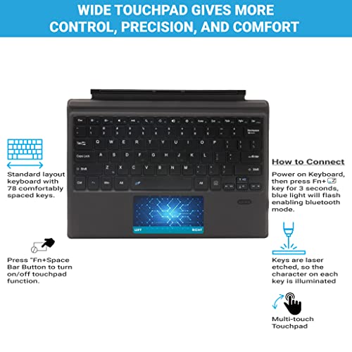 Concept Kart TECPHILE Bluetooth Keyboard Case for Microsoft Surface Pro 7 Plus (2021) / Pro 7 / Pro 6 / Pro 5 / Pro 4 / Pro 3 — Smart Touchpad, Rechargeable Battery, USB-C Charging, Magnetic Detachable Design - Image 2