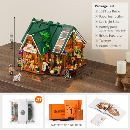 Funwhole Farm-Store Lighting Building-Bricks Set - Farm Shop LED Light Construction Building Model Set 1523 Pcs for Adults and Teen - Image 4