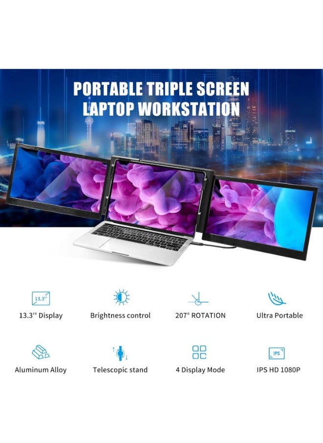 V2COM - Alecewey P2 PRO Triple Portable Monitor for Laptop Screen, 13.3" FHD 1080p IPS Display, Type-C/PD/TF Support, M1/M2 MacBook, for 13.3"-16.5" Notebook Computers, Windows Phone - Image 1