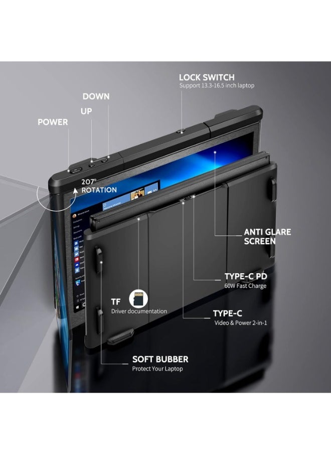 V2COM - Alecewey P2 PRO Triple Portable Monitor for Laptop Screen, 13.3" FHD 1080p IPS Display, Type-C/PD/TF Support, M1/M2 MacBook, for 13.3"-16.5" Notebook Computers, Windows Phone - Image 1
