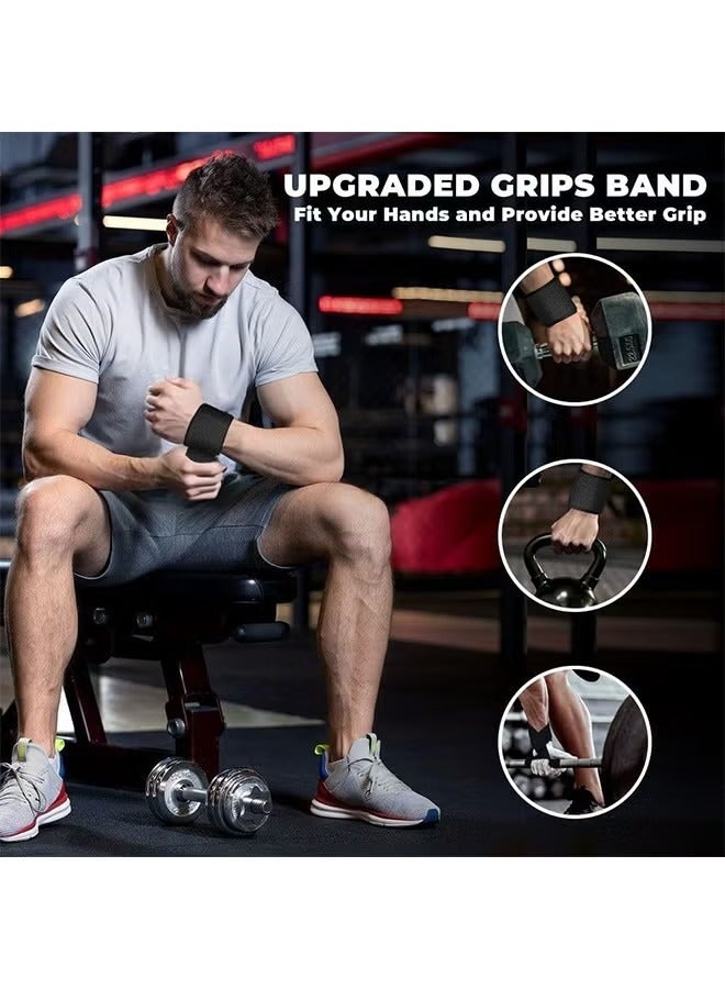 أشرطة رفع الأثقال مع دعم معصم مبطن من النيوبرين وقبضة مضادة للانزلاق لتمارين الرفع المميتة ورفع الأثقال وكمال الأجسام وتدريب القوة - أشرطة معصم رياضية للرجال والنساء (أسود) - Image 4