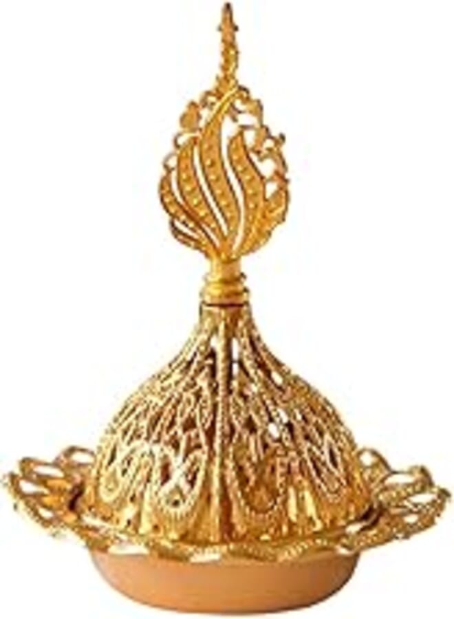 Gold Eid Incense Burner Antique Arabic Incense Burner Pot Metal Vintage Aromatherapy Stoves Incense Holder Scented Candle Stand for Ramadan Mubarak Eid Muslim Decoration, Type 3