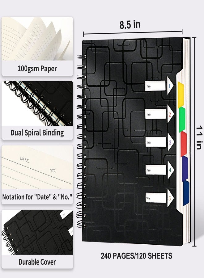 CAGIE 5 Subject Notebook College Ruled 8.5x11 240 Pages Spiral Notebook with Dividers Tabs A4 Notebooks for School Work Organization Note Taking, Black - Image 4
