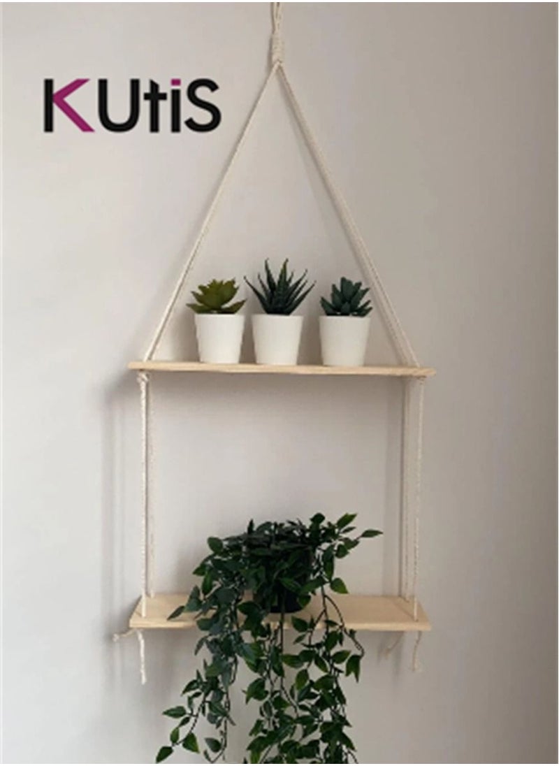 Kutis - Home Décor Double Layer Wooden Wall Hanging Decorative Display Stand - Image 1