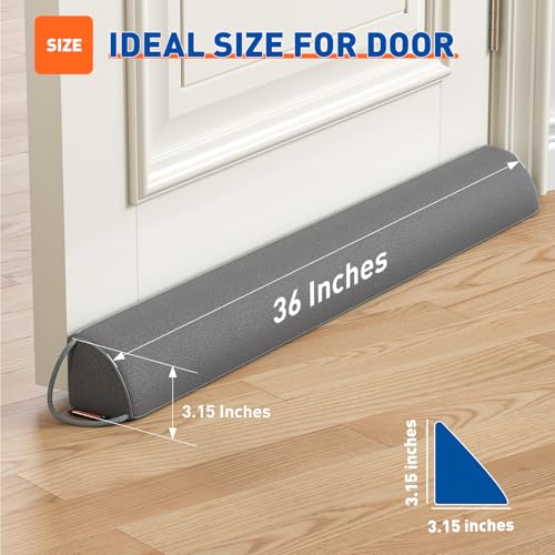 MAGZO Door Draft Stopper 36 Inches, Weighted Triangular Door Snake for Winter Noise Blocker with Hook Loops,Gray - Image 2