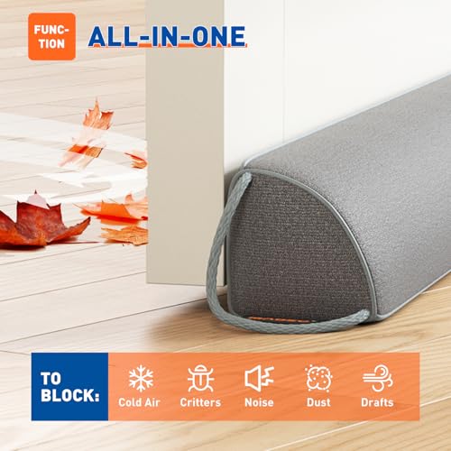 MAGZO Door Draft Stopper 36 Inches, Weighted Triangular Door Snake for Winter Noise Blocker with Hook Loops,Gray - Image 4