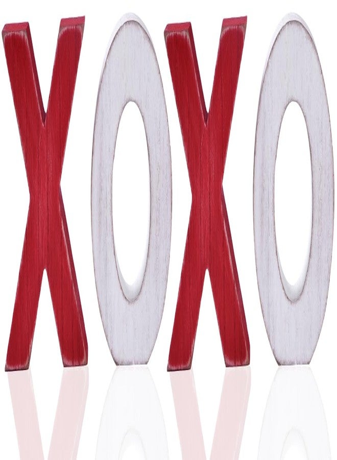 GHOSTMAGIC Valentine’s Day XOXO Wooden Table Decor Set, Rustic Valentine’s Day Home Decorations, Freestanding XOXO Sign for Tiered Tray, Mantel, Shelf, Table, Farmhouse Valentines Decor (red white) - Image 1
