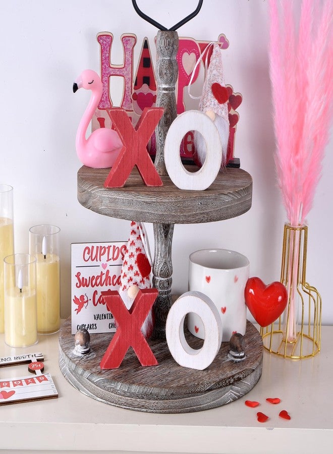 GHOSTMAGIC Valentine’s Day XOXO Wooden Table Decor Set, Rustic Valentine’s Day Home Decorations, Freestanding XOXO Sign for Tiered Tray, Mantel, Shelf, Table, Farmhouse Valentines Decor (red white) - Image 4