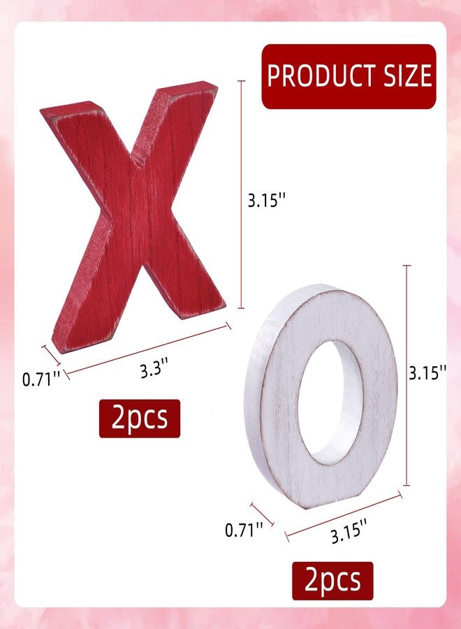GHOSTMAGIC Valentine’s Day XOXO Wooden Table Decor Set, Rustic Valentine’s Day Home Decorations, Freestanding XOXO Sign for Tiered Tray, Mantel, Shelf, Table, Farmhouse Valentines Decor (red white) - Image 3