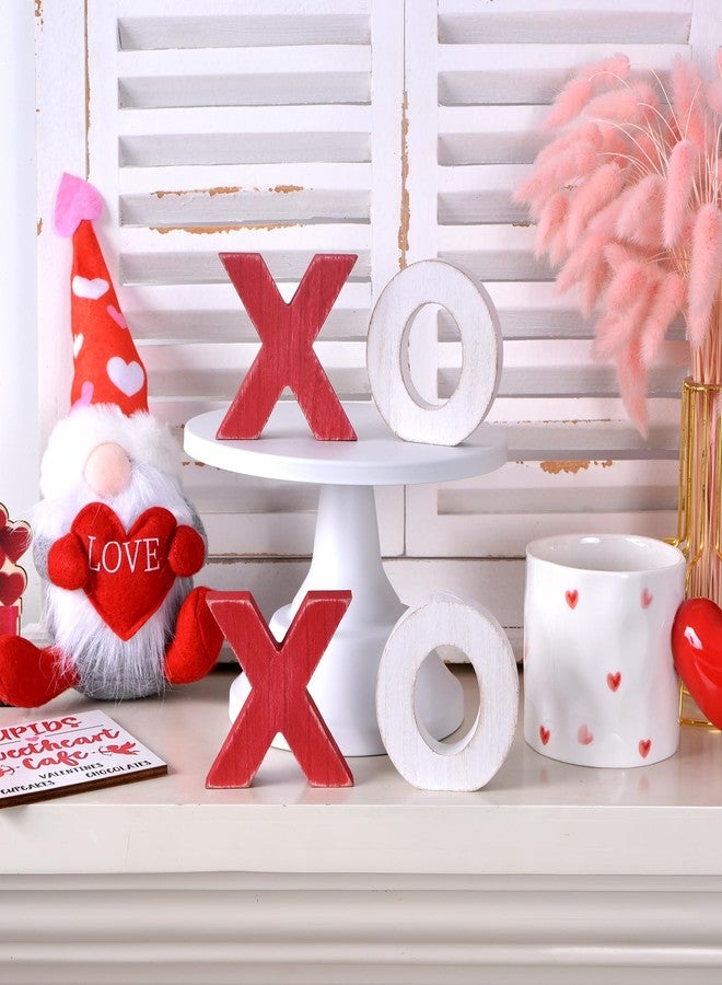 GHOSTMAGIC Valentine’s Day XOXO Wooden Table Decor Set, Rustic Valentine’s Day Home Decorations, Freestanding XOXO Sign for Tiered Tray, Mantel, Shelf, Table, Farmhouse Valentines Decor (red white) - Image 2