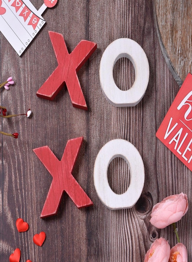 GHOSTMAGIC Valentine’s Day XOXO Wooden Table Decor Set, Rustic Valentine’s Day Home Decorations, Freestanding XOXO Sign for Tiered Tray, Mantel, Shelf, Table, Farmhouse Valentines Decor (red white) - Image 5