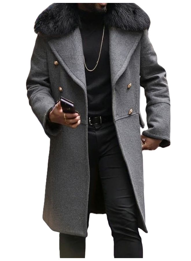 Autumn/winter European And American Casual Fur Collar Wool Coat Solid Color Slim Fit Double-breasted Blazer Jacket