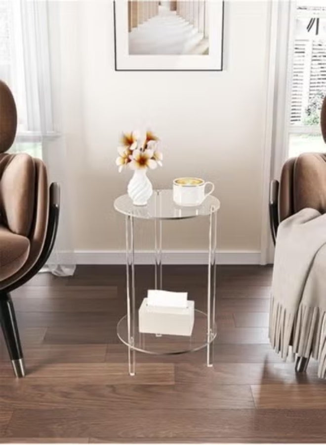 رافين طاولة جانبية من الأكريليك الشفاف - طاولة صغيرة مستديرة حديثة لغرفة المعيشة أو غرفة النوم أو المكتب، طاولة جانبية شفافة بتصميم بسيط لديكور منزلي أنيق يوفر المساحة 29.97 × 51.30 سم. - Image 2