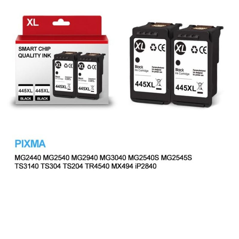 مجموعة خرطوشة حبر سوداء PG-445XL بديلة لطابعة Canon 445XL PG445 PG-445XL تعمل لطابعة MG2440 MG2545S MG2940 MX494 TR4540 IP2840 2 أسود - Image 2